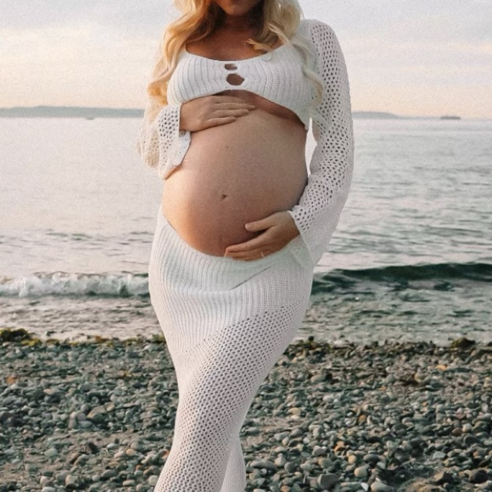 White Knit Maternity Dress
